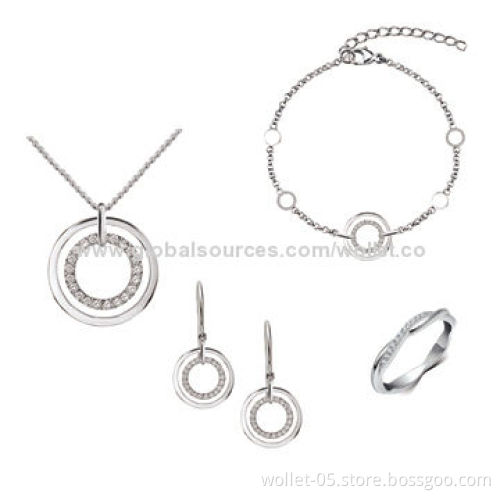 High-polished 316L stainless steel fashion jewelry set, made of CZ stone